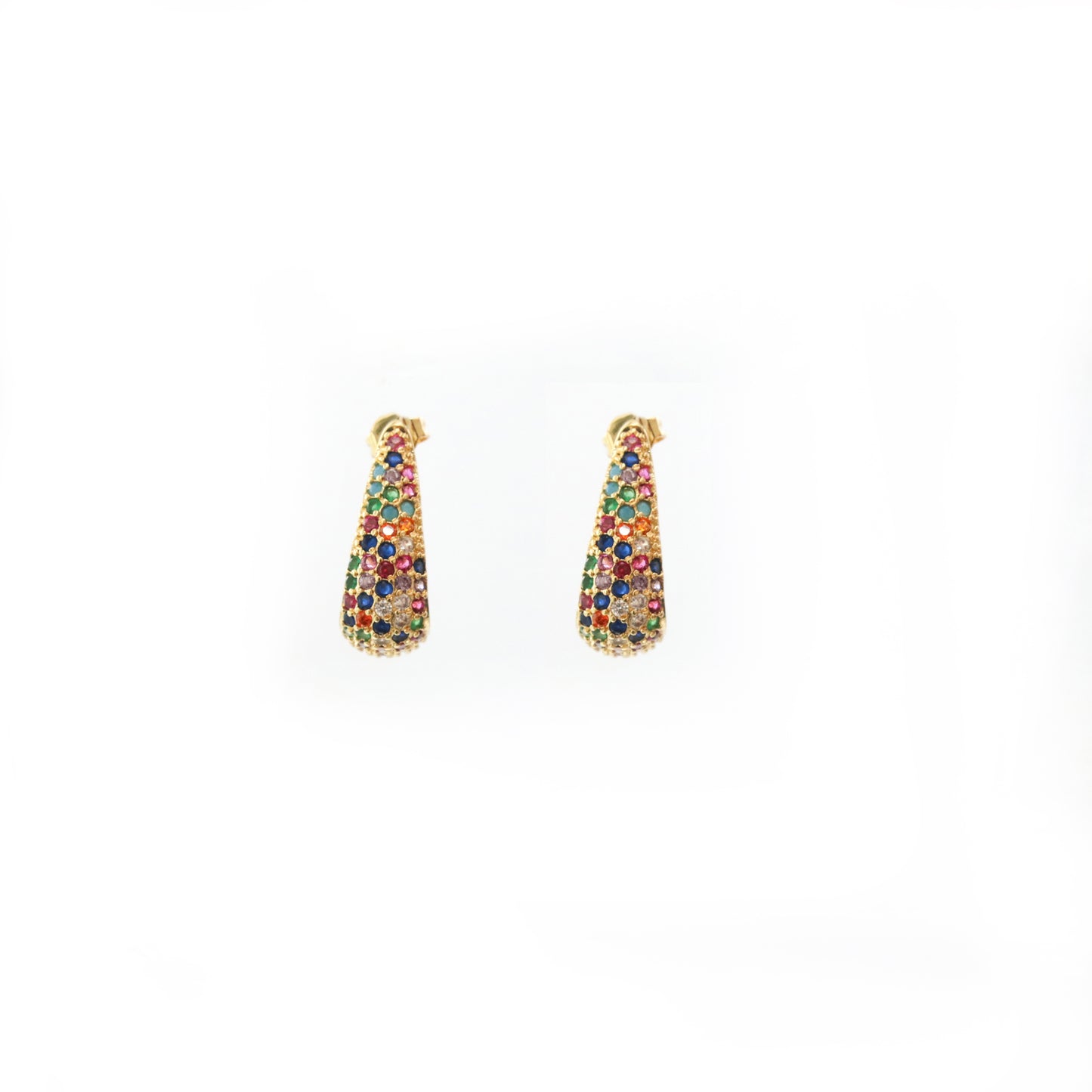 Aretes Mosaico de cristales multicolor en Engaste Dorado