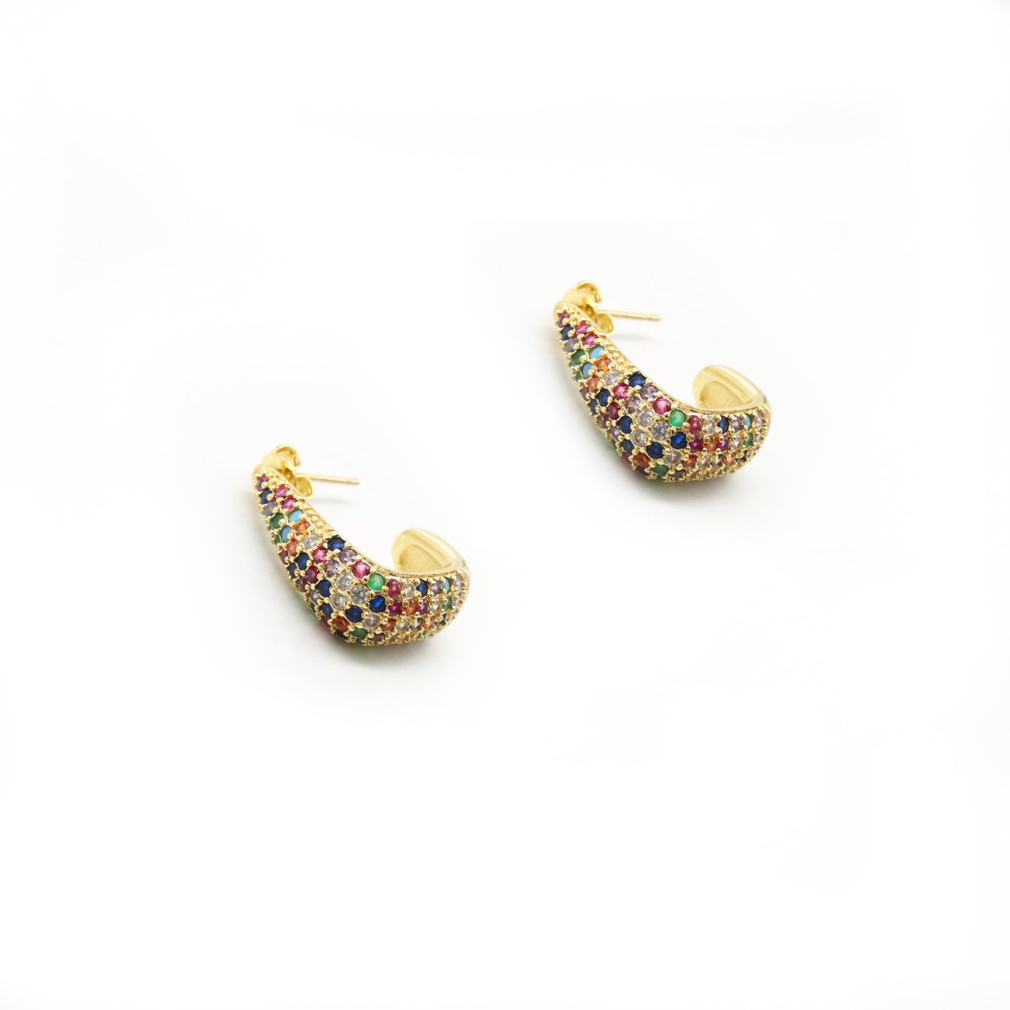 Aretes Mosaico de cristales multicolor en Engaste Dorado